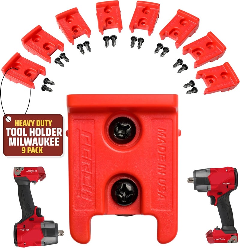 perch 9 Pack Tool Holder for Milwaukee M18/18v Cordless Tools - Snap Fit Tool Organizer for Milwaukee Drill Holder, Under Shelf, Wall Mount w/Hardware for Easy Install. - Image 1